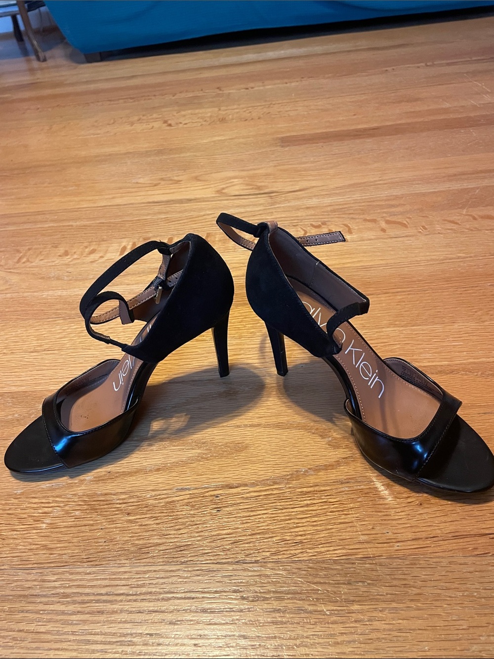 Calvin Klein Black Open-Toe Ankle-Strap Heels - Picture 2 of 5